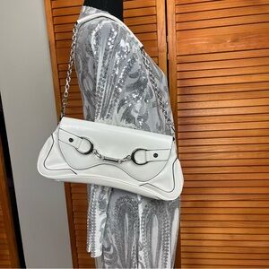 Paris Hilton White Shoulder Bag with Silver Chain
